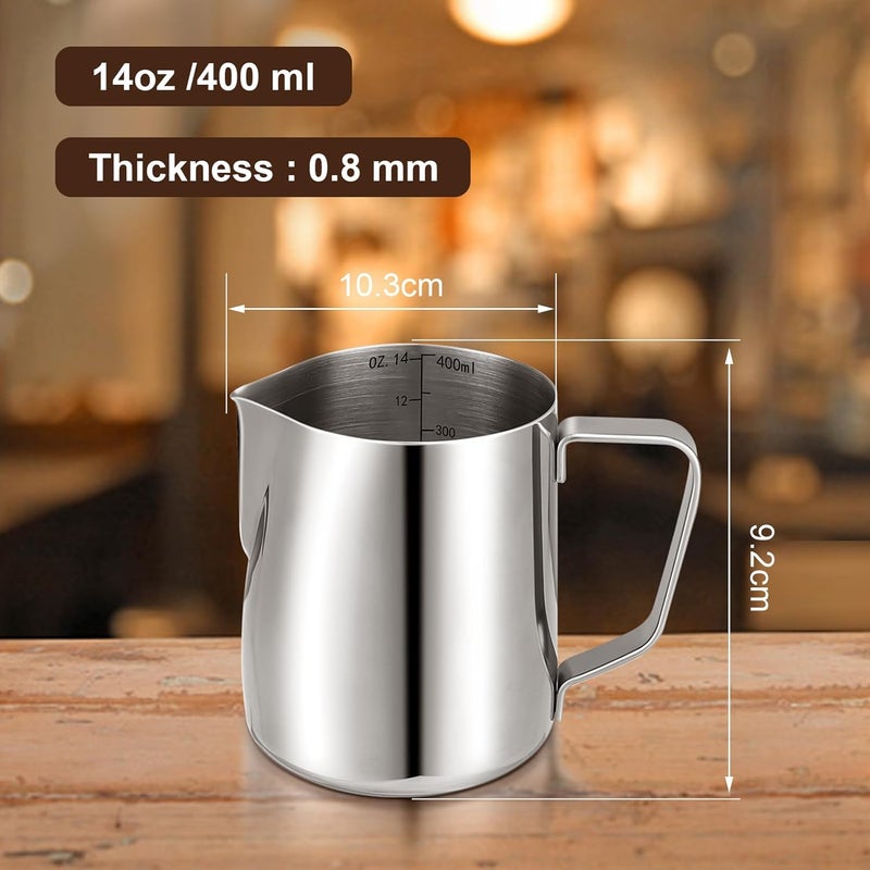 LifHap Milk Frothing Pitcher,Milk Steaming Frother Cup,Barista Cappuccino Latte Art Milk Jug with Decorating Pen,Stainless Steel Espresso Coffee Bar Accessories Tools (Silver, 14oz) - Image 4